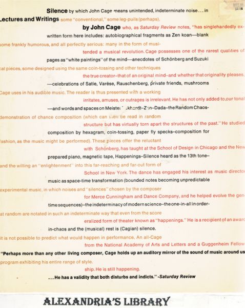 Image for Silence: Lectures and Writings